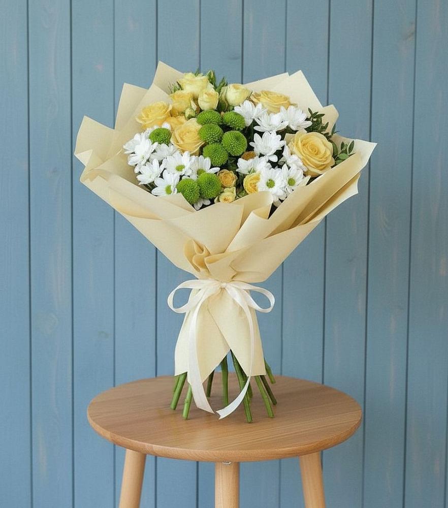 Букет цветов из: Хризантемы и Розы в Чернышковский