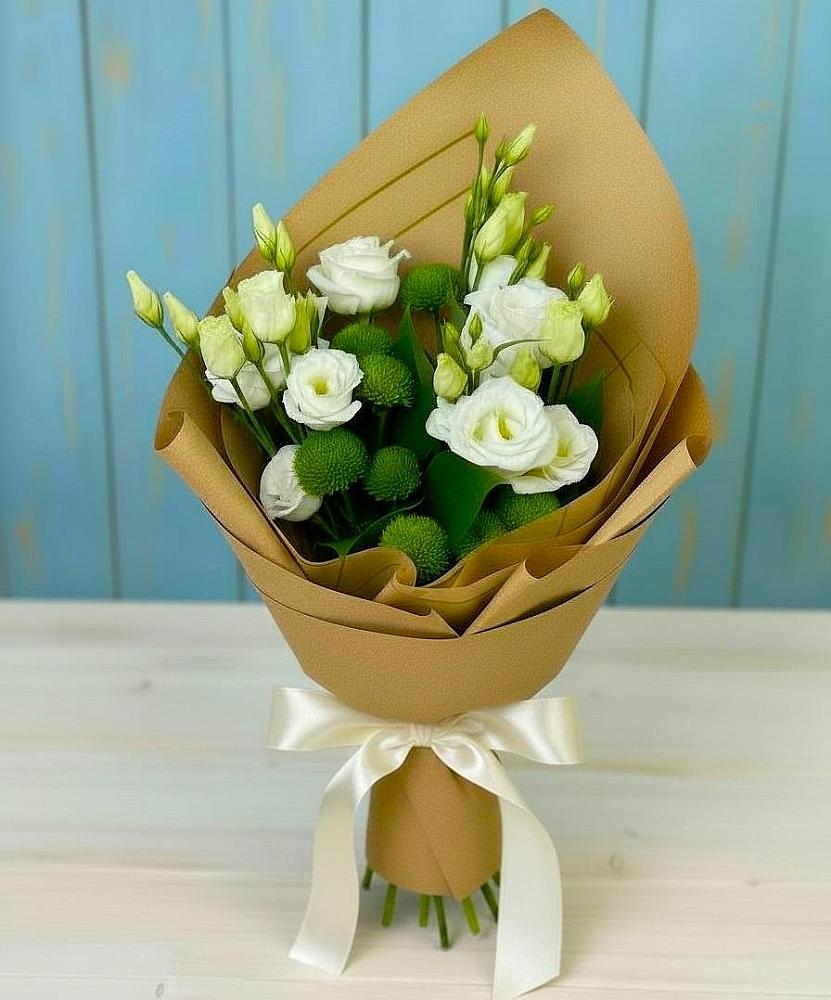 Букет цветов из: Хризантемы и Лизиантусы в Чернышковский