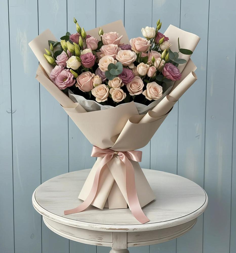 Букет цветов из: Розы и Лизиантусы в Чернышковский