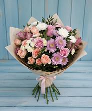 Букет цветов из:  Хризантемы, Розы и Альстромерии в Чернышковский