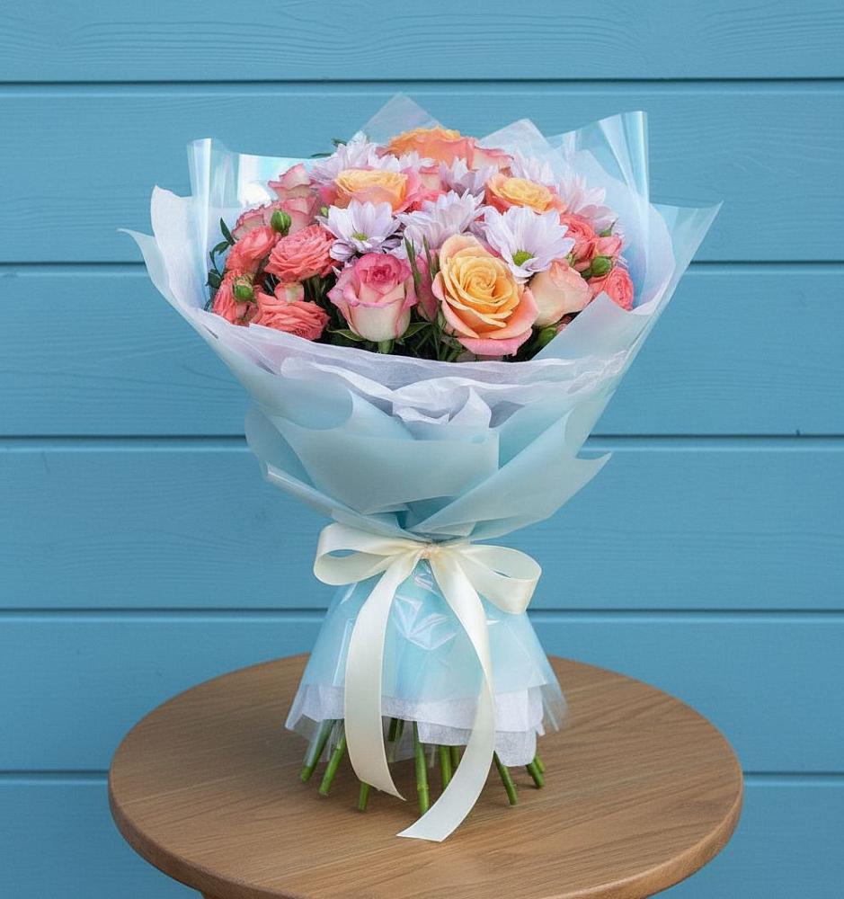 Букет цветов из: Хризантемы и Розы в Чернышковский