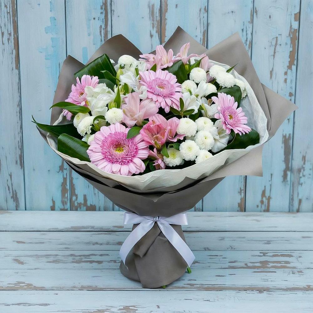 Букет цветов из: Герберы, Альстромерии и Хризантемы в Чернышковский