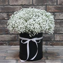 Цветочная композиция из Гипсофила в шляпной коробке в Чернышковский