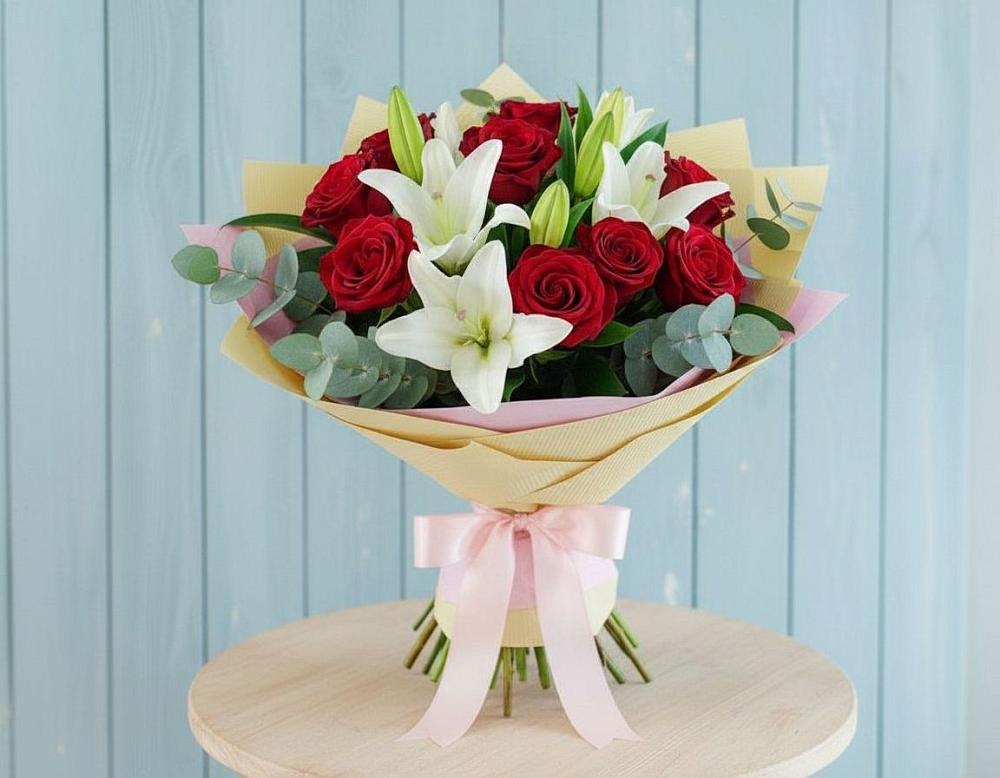 Букет цветов из: Лилии и Розы в Чернышковский
